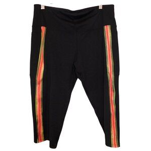 Soulgani Active Women Size XLP Black Athletic Color Stripe Capri Pants